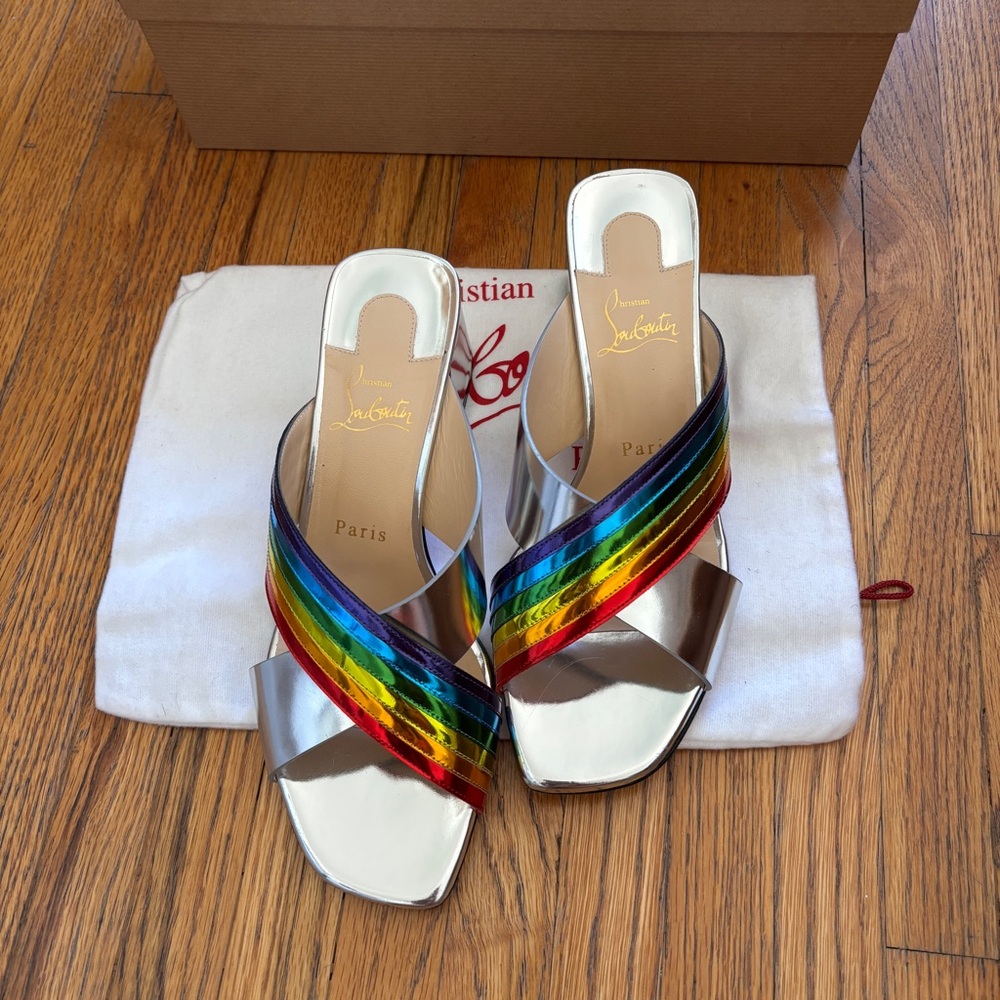 Christian Louboutin Arkenmule Silver Rainbow 55 Heel Sandals | size 38.5 - Picture 2 of 10